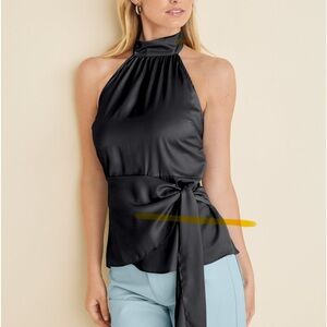 VENUS Black Satin Halter Blouse